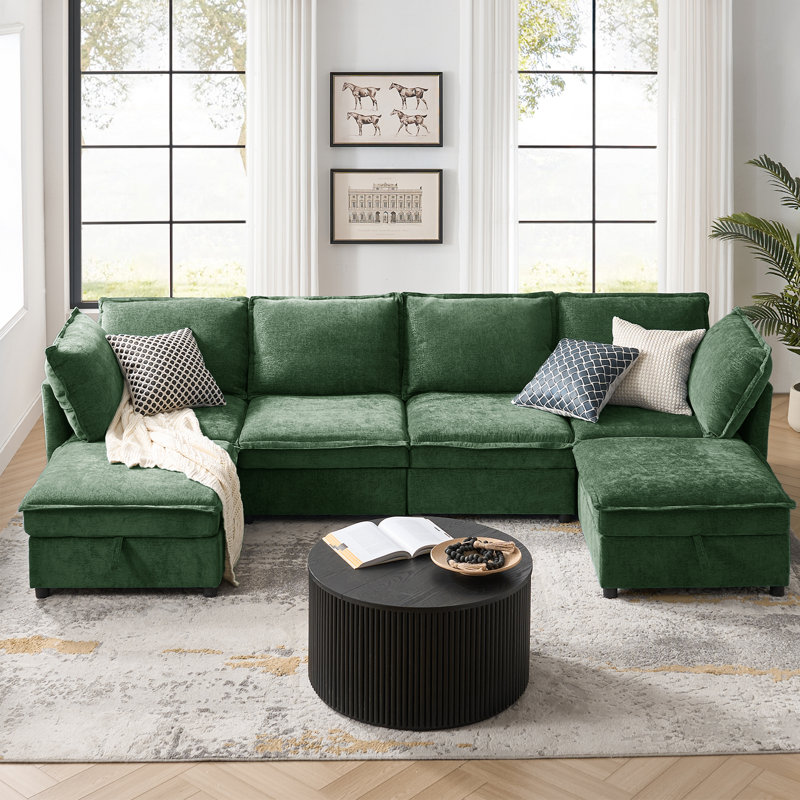 Cheltenham 127"W Modern 6-Piece Extra-Wide Storage Sectional Sofa, 35" H x 97" W x 64" D, Green 