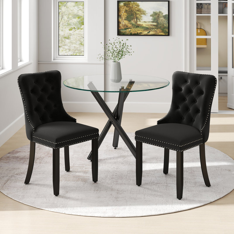 Ensemble de table ronde en verre, Noir, noir, noir, noir, 3