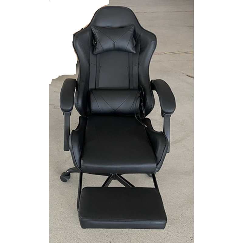 Ebern Designs Adjustable Reclining Ergonomic Faux Leather Swiveling PC & Racing Game Chair with Footrest, Black