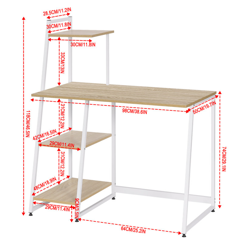 Khadeja Metal Base Writing Desk, Oak/White