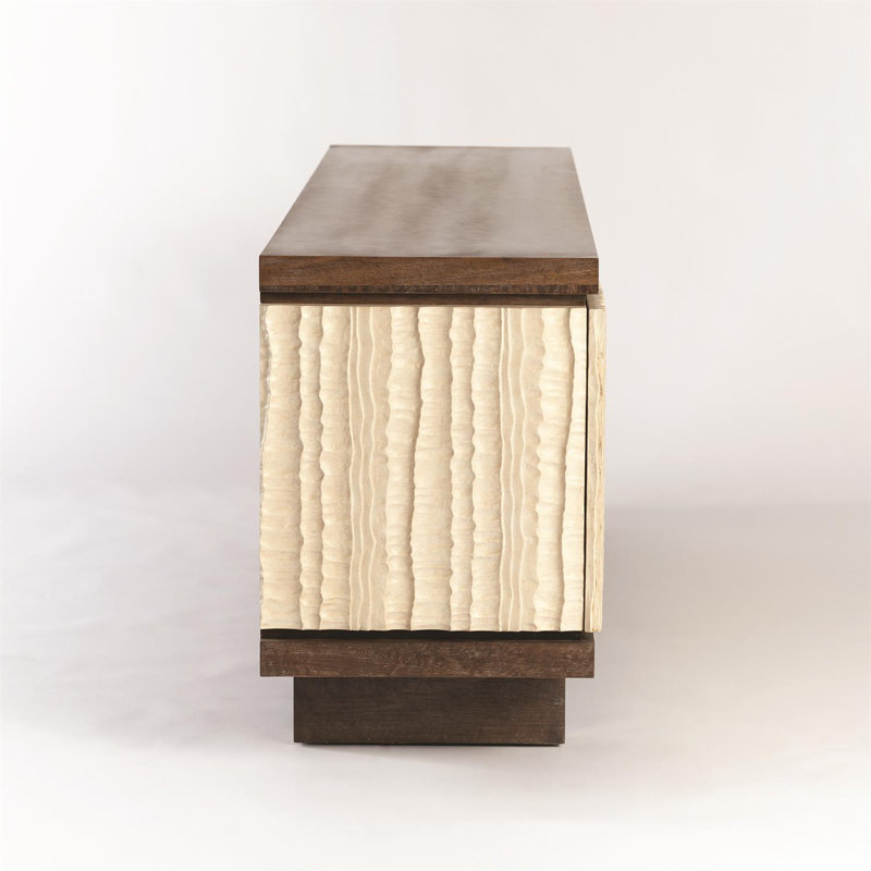 Brown Eucalyptus and Resin Media Cabinet with Adjustable Shelves