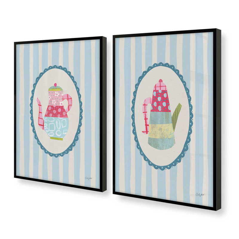 «Happy Tea Time», ensemble de 2 impressions, 48 po x 32 po, Impression encadrée, Noir satiné