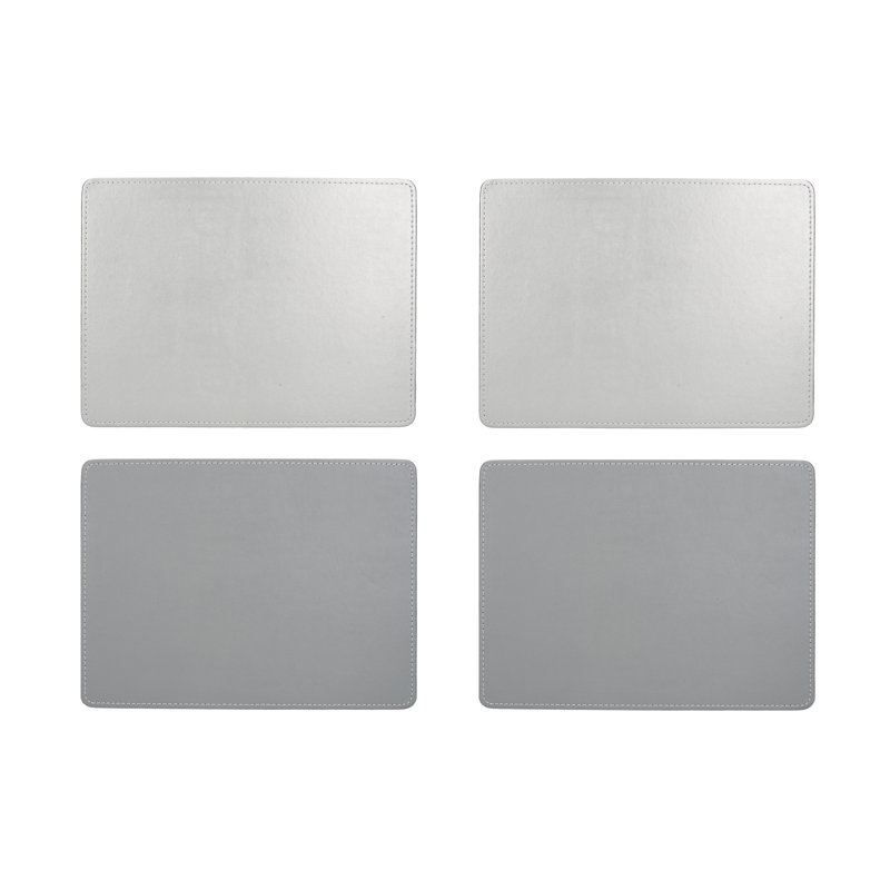 Naturals Faux Leather Solid Colour Rectangle Placemat, Silver