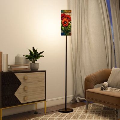 Floor Lamp Vibrant Red Stained Glass Art Bright Colorful Floor Lamps with Remote LED Lights Adjustable Lamp Shades Tall Standing Lamps for Reading Office Living Room