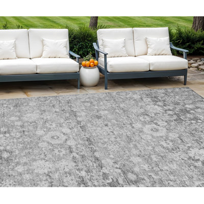 9' X 12' Silver Gray And Pewter Oriental Washable Indoor Outdoor Area Rug