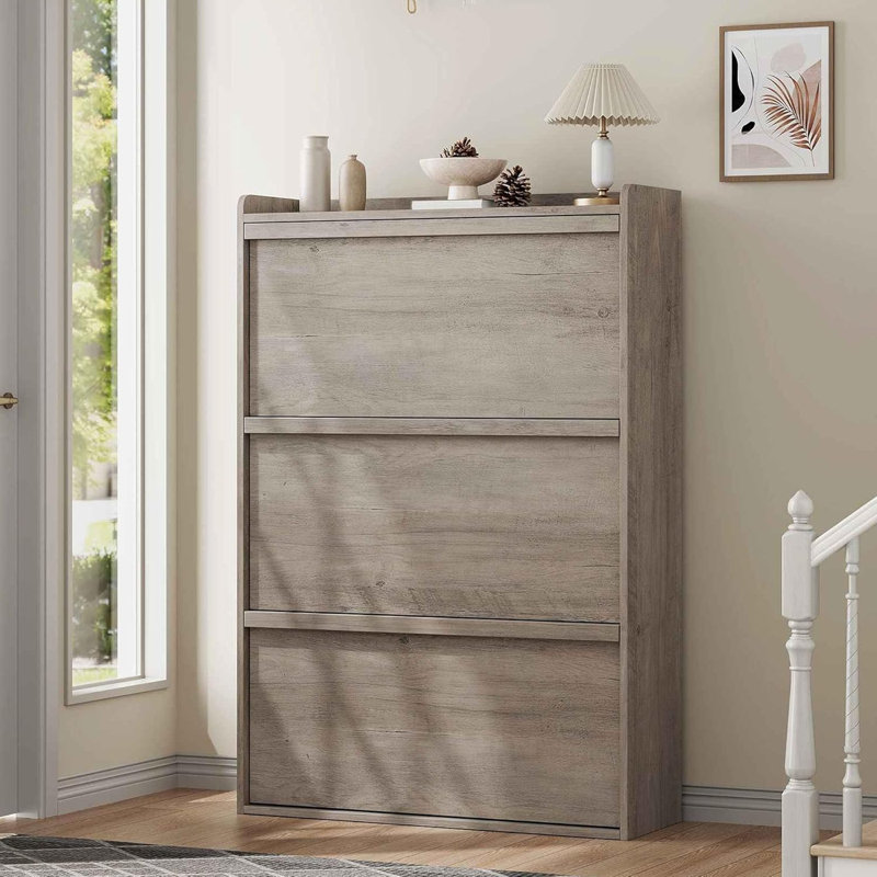 Shoe Cabinet with 2/3/4/6 Flip Drawers/ with 3 Flip Drawers & Side Door, Wooden Shoe Organizer w/Adjustable Shelf, Shoe Storage for Entryway, Hidden Shoe Cabinet for Hallway,