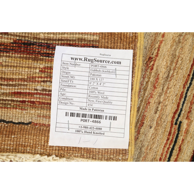 Tapis beige en laine noué à la main de conception unique 4 pi 2 po x 6 pi 2 po New Age