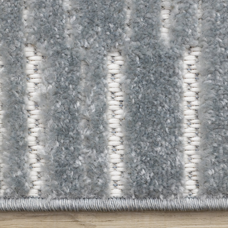 Tapis rayé bleu Kahana, Rectangle 5 pi 3 po x 7 pi 7 po