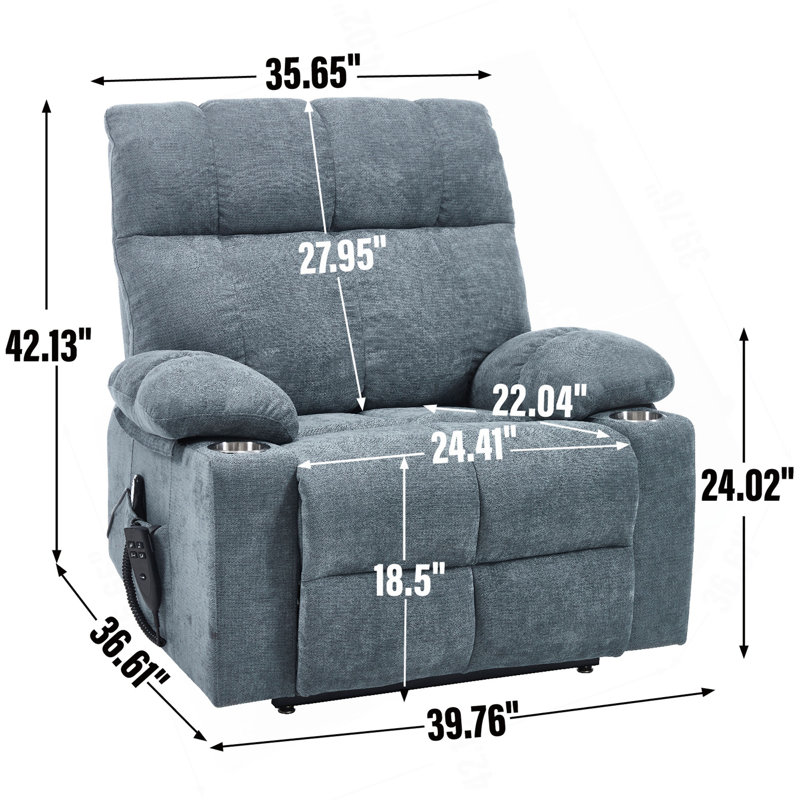 Dual Motor Infinite Position Up To 350 LBS Chenille Power Lift Recliner Chair, Heavy Duty Motion Mechanism With 8-Point Vibration Massage And Lumbar Heating, Dual Cup Holders