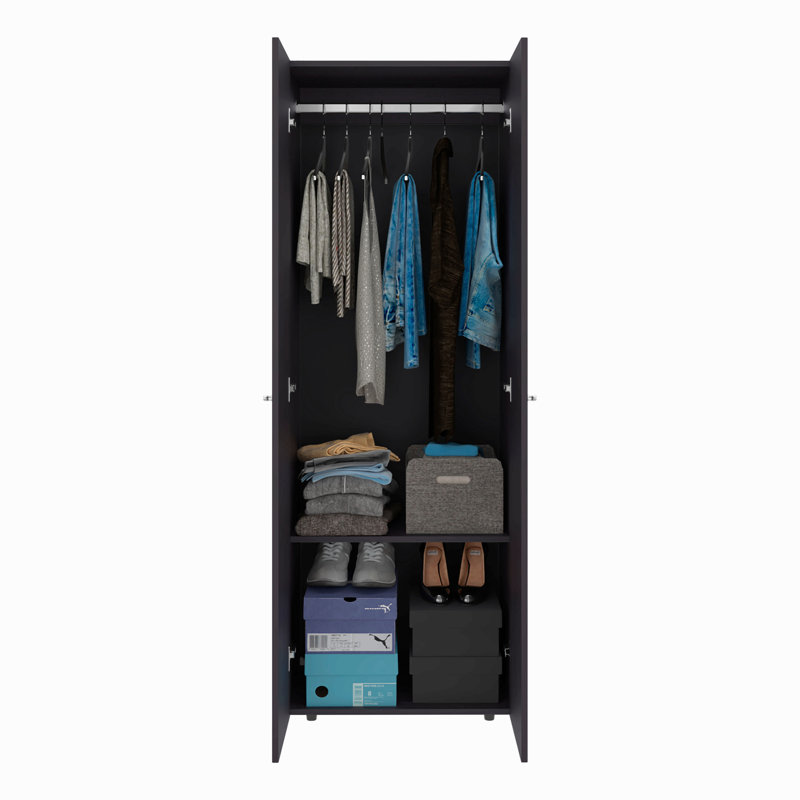 Armoire 2 portes avec système de garde-robe, tringle à suspendre et tablette de rangement, armoire moderne pour l'organisation de la chambre à coucher