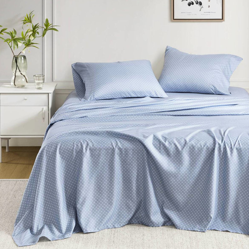 Édredon bleu très grand - floral, 1 drap plat, ensemble d'édredon à motif floral, draps, bourre