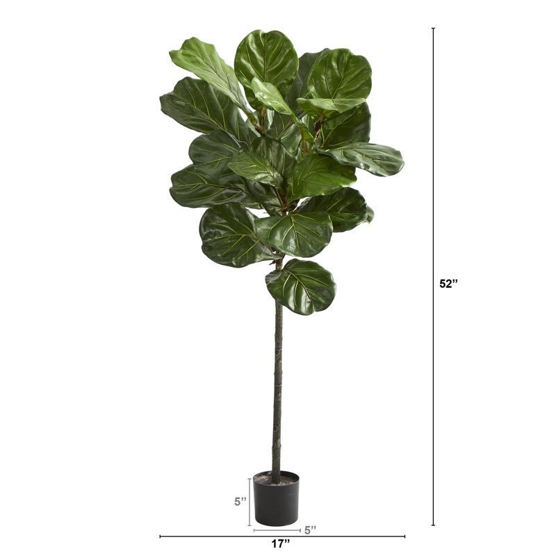 Figuier à feuilles artificielle en pot, H 52 po x l 17 po x P 17 po