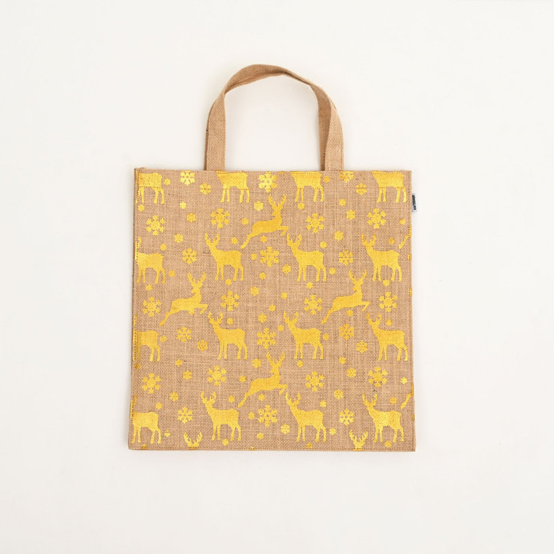 Sac-cadeau de Noël | Sac en jute imprimé et plastifié | Naturel