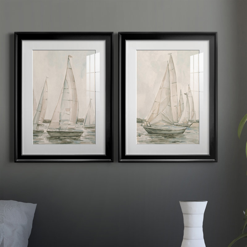 «Sail Scribble I», reproduction encadrée de qualité supérieure, prête à être accrochée, H 30,5 po x l 45 po x P 1 po, Blanc