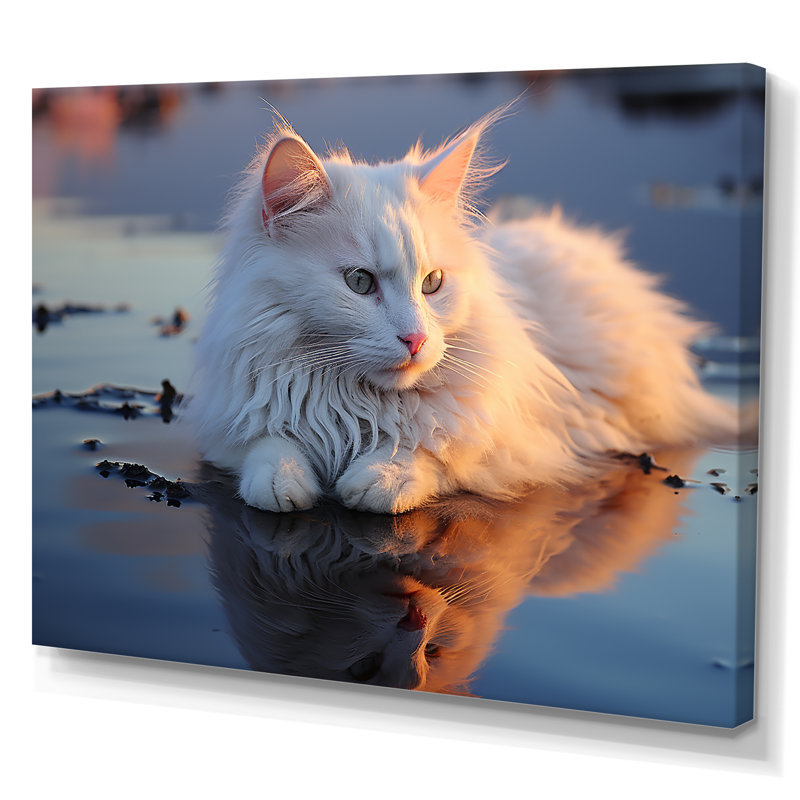 Chat tranquillité sur la plage - décoration murale chat, H 16 po x l 32 po x P 1 po, Toile tendue