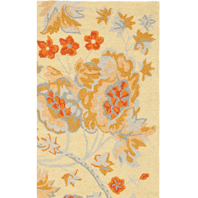 Emrick Hand Hooked Wool/Cotton/Latex Floral Rug in Beige, Runner 2'3" x 8'