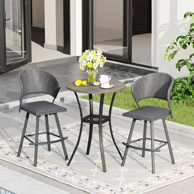 3 Pieces Outdoor Bar Set With Swivel Bar Stools
