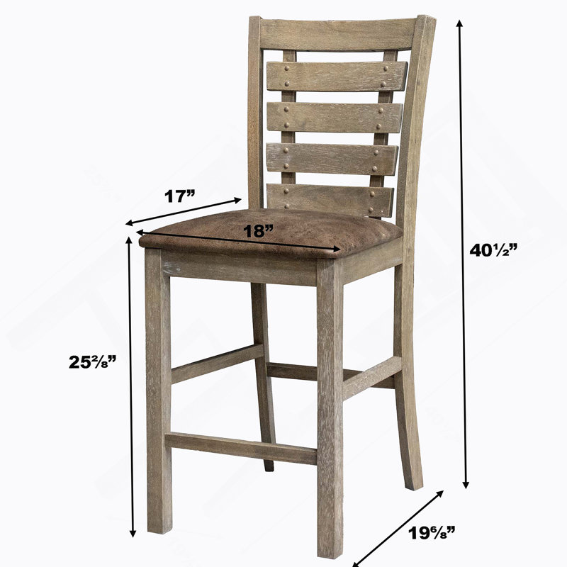 Set of 2 Dining Counter Height Chairs Modern Farmhouse Rustic Look Distressed Design Ladderback Solid Wood