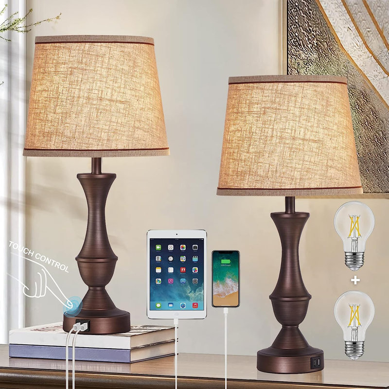 Lampe de table USB en métal, Brun, Brun