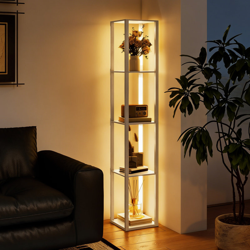 163cm Gloss LED Column Floor Lamp, Brown