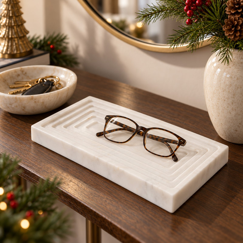 Ivy Bronx 10" Haci White Marble Tray