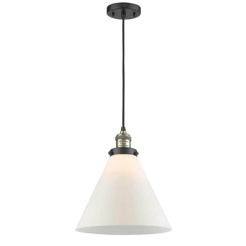 Luminaire suspendu conique à 1 lumière Westbrook, Blanc mat, Ampoule non incluse, Laiton antique noir