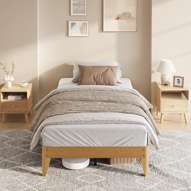 Structure de lit plateforme en bois 11,8 po avec lattes en bois, espace sous le lit 7,5 po, aucun sommier requis, sans bruit