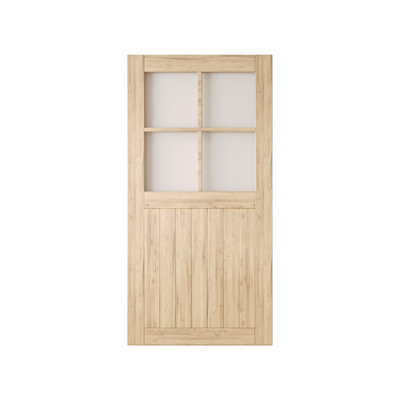 26x80 Half Lite Grid Glass Design Unfinished Unassembled Solid Wood Sliding Barn Door Only