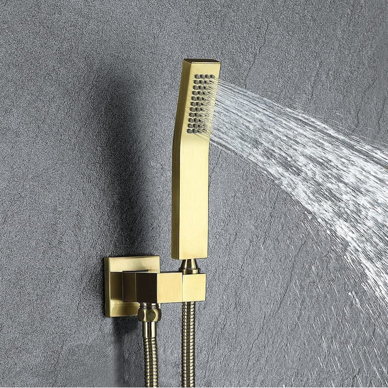 Brushed Gold Shower Faucet Set System 12" Rainfall Head Combo Kit Mixer Valve Wall Mount Tap