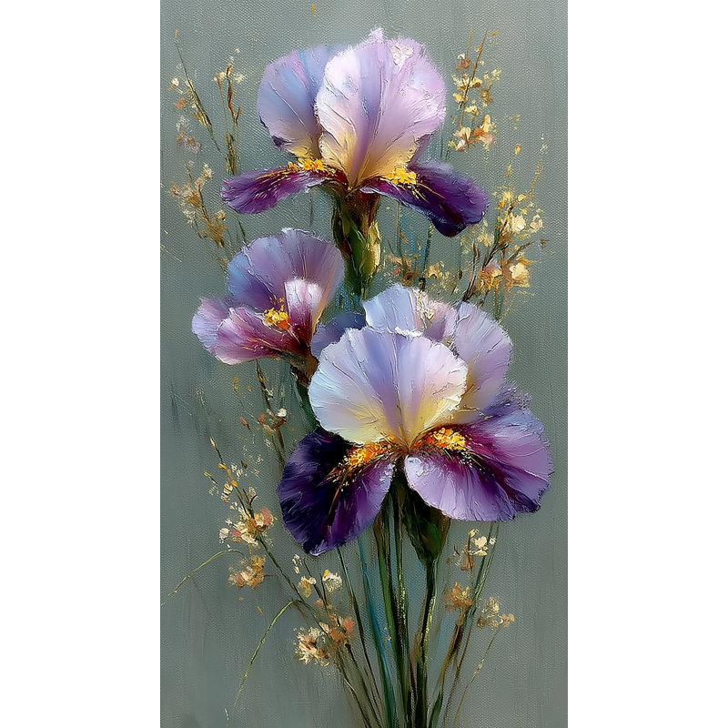 Violet, art floral sur toile Iris, H 36 po x l 20 po