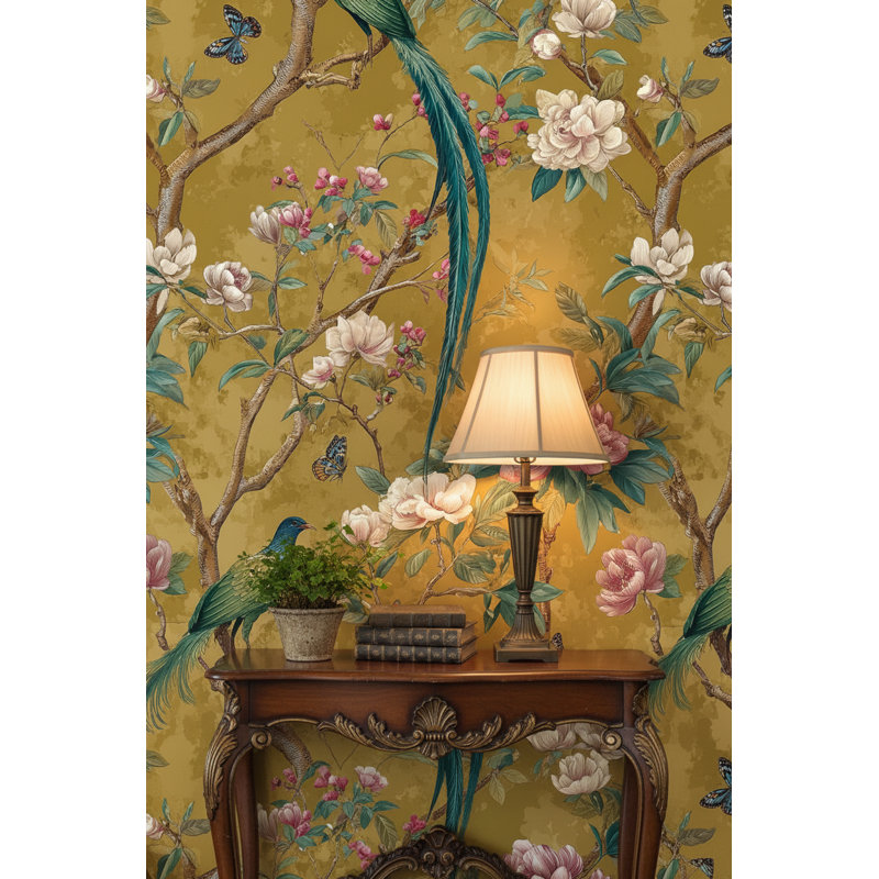 Papier peint floral, élégante murale rétro