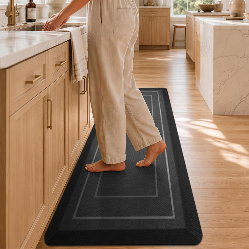0.8"Extra Thick Anti-Fatigue Non-Slip Waterproof High Density Foam Kitchen Mat, Black, 48"L x 20"W