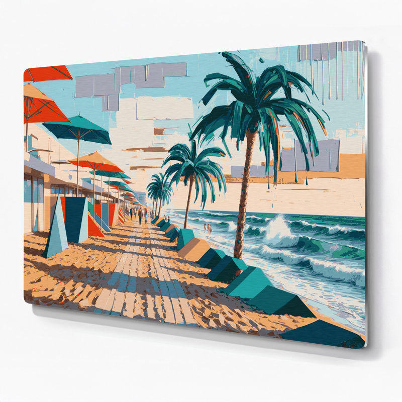Art mural en métal brun, "Coastal Modern Beach Life", H 11 po x l 14 po