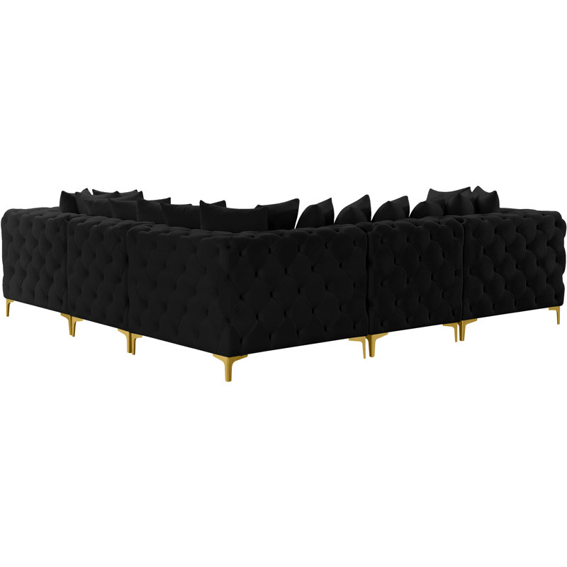 Tremblay Velvet L-Shaped Sectional Reversible, Black Velvet