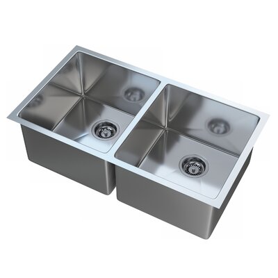 Cantrio Premium Stainless Steel Double Kitchen Sink with 32"" x 18"" x 9.25"" Dimensions -  Cantrio Koncepts, KSS-3218-1-DBL