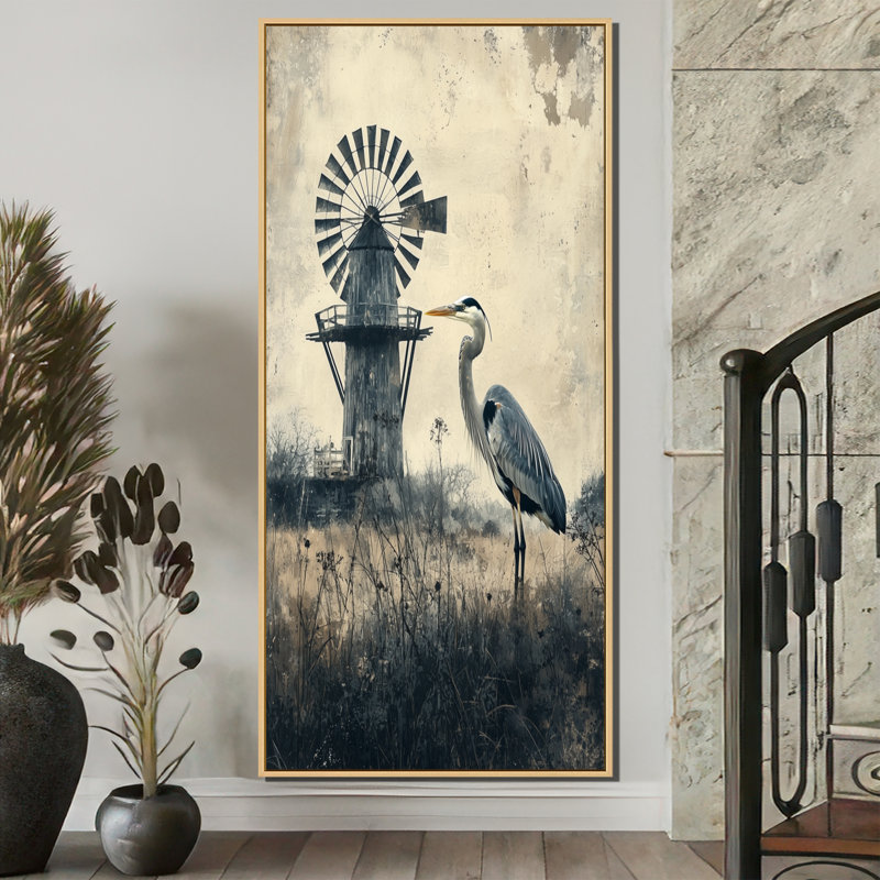 Hampton Hampton monochromes par le moulin à vent II - impressions sur toile héron, H 60 po x l 28 po, Crème, crème