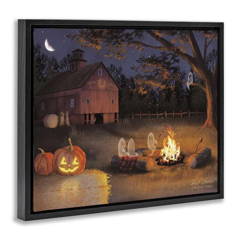 Cadre flottant Spooky Ghost & Autumn Campfire, design par Billy Jacobs, Cadre flottant noir de jais, H 17 po x l 21 po