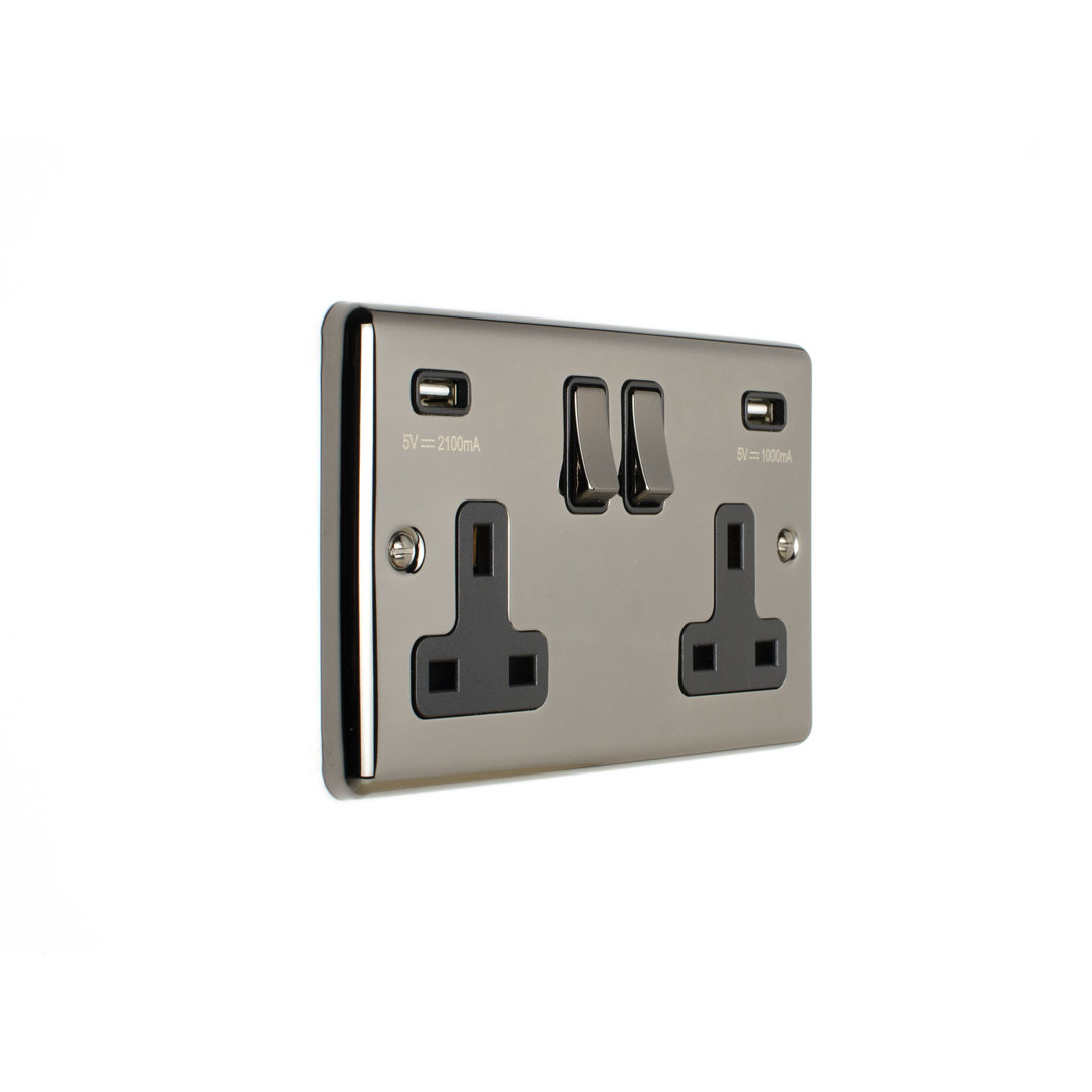 2 Gang Enhance Range Black Trim Wall Mounted Socket