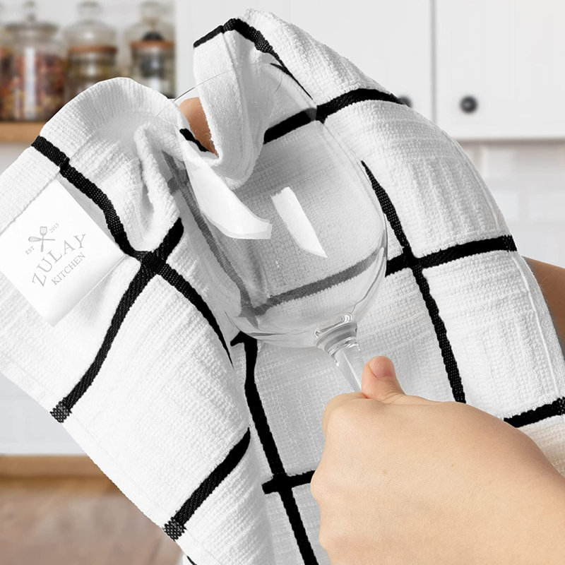 Zulay Kitchen Cotton Wash Cloths - 8 Pack Absorbent Kitchen Towels Machine Washable, Black, 12" L x 12" W