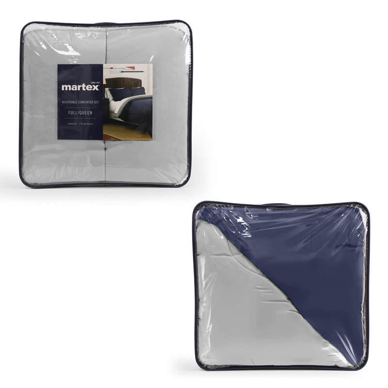 Martex Solid Color Reversible Comforter and Sham Bedding Set Super Soft Brushed Fabric, King Comforter + 2 King Shams 