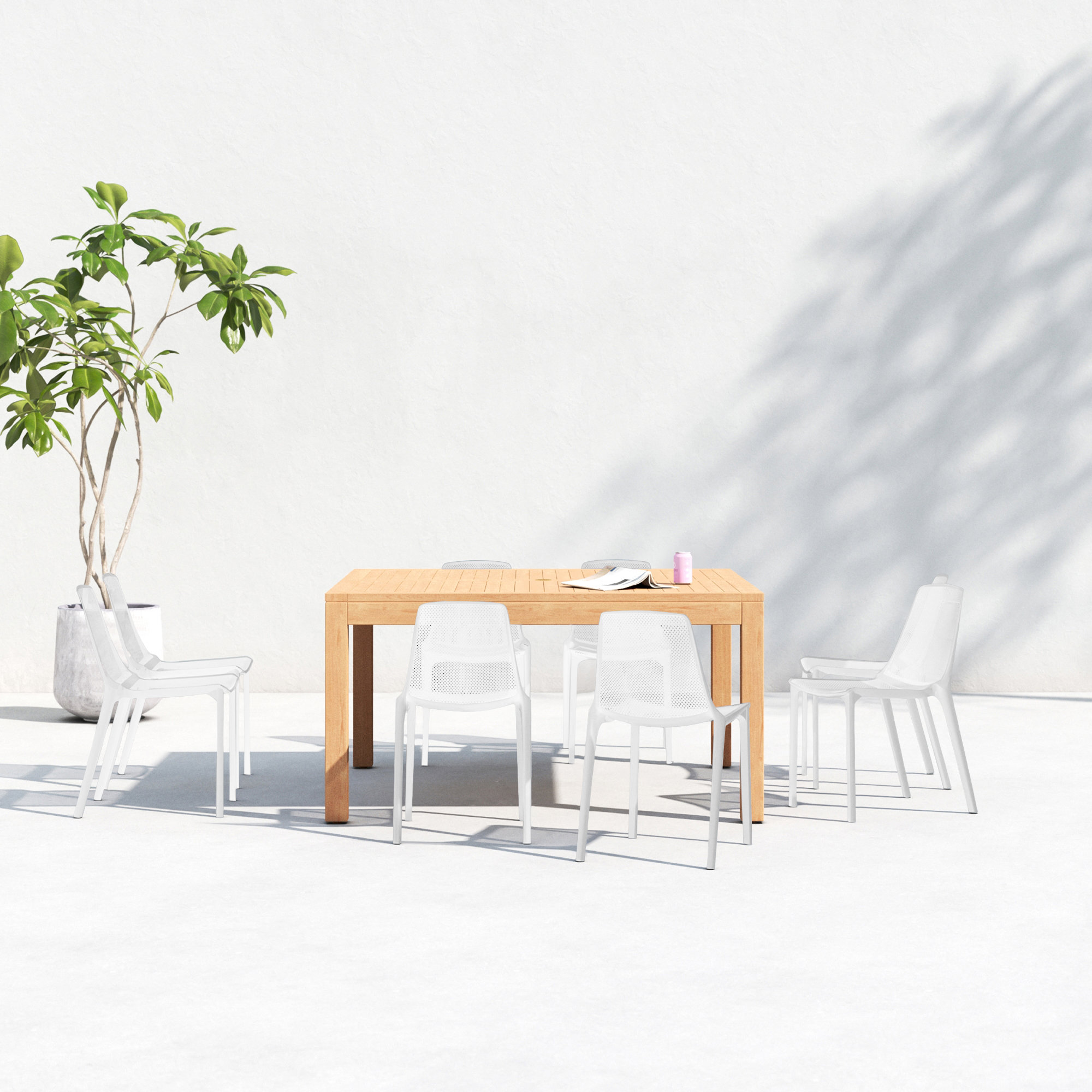 Anautica Square 8 - Person Outdoor Dining Set, White