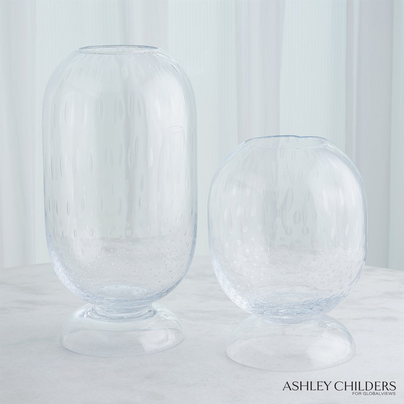 Ashton Vase-Clear Seeded-Short, 20" H x 10.75" W x 10.75" D