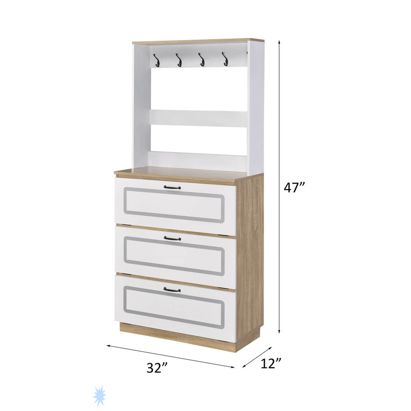 Armoire à chaussures Hewett, finition chêne clair et blanc