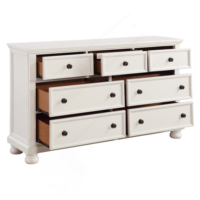 Commode à finition transitionnelle blanche avec 7 tiroirs et plateau à bijoux, Blanc