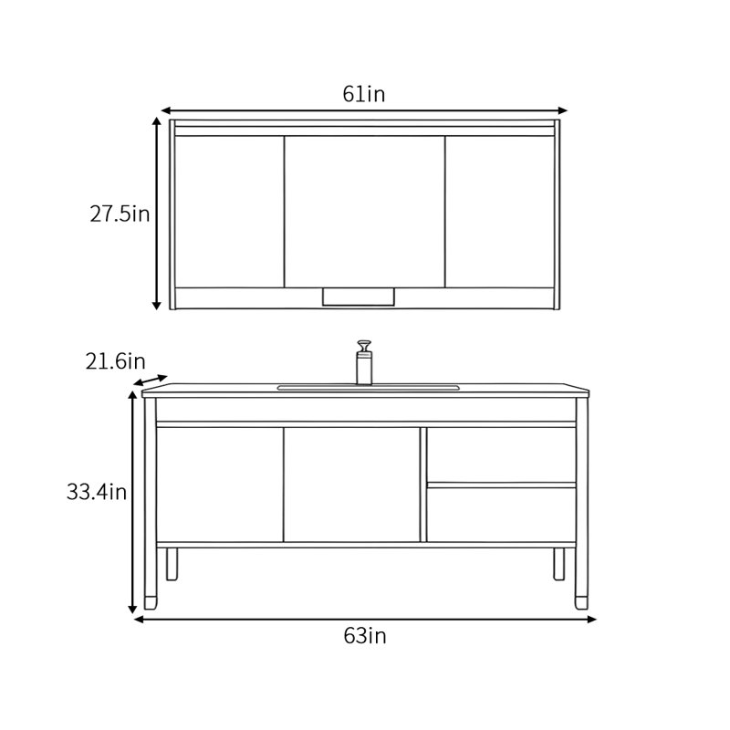 Armoire de salle de bain rétro de style chinois, 63"