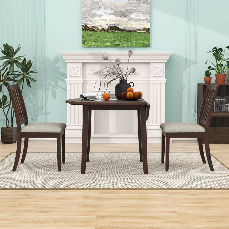 Dining Table Set with 2 Upholstered Chairs, Brun