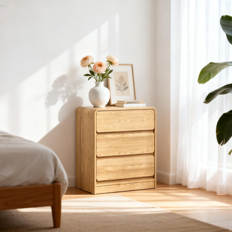 3-Drawer Nightstand For Bedroom, Brown