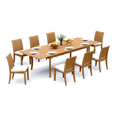 9 Pcs Grade-A Teak Wood Dining Set: 118" Double Extension Rectangle Table And 8 Lagos Armless Chairs #11LG2400