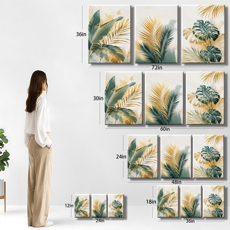 «Tropical Leaves», art mural sur toile tendue à l'aquarelle bleu sarcelle Monstera, H 30 po x l 60 po x P 1 po