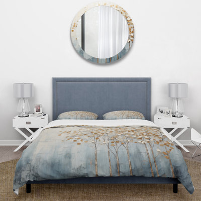 Gold And Blue Trees Harmony V - Trees Duvet Cover Set